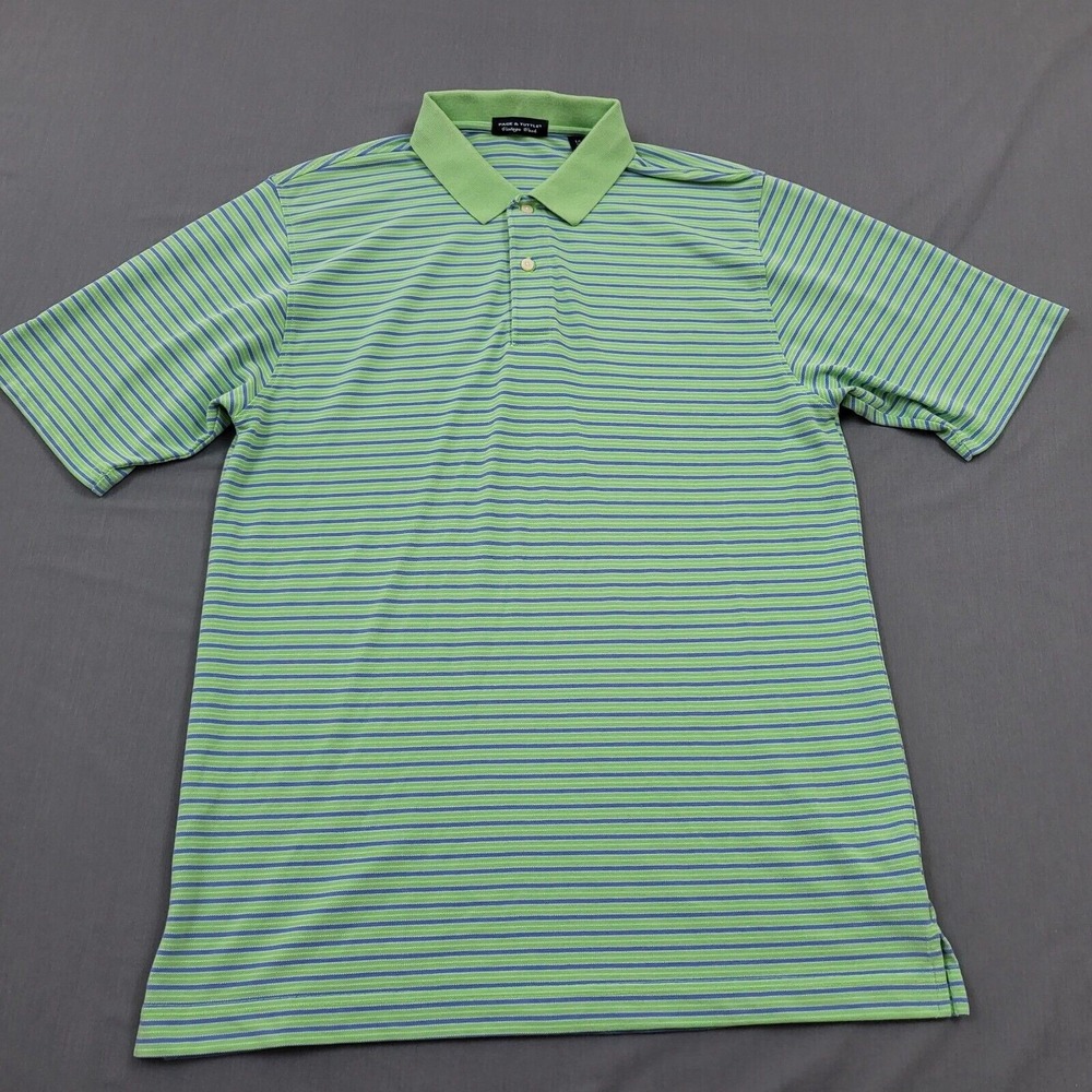 Page‎ & Tuttle Vintage Wash Striped Polo Shirt Mens Large Green Blue Pima Cotton